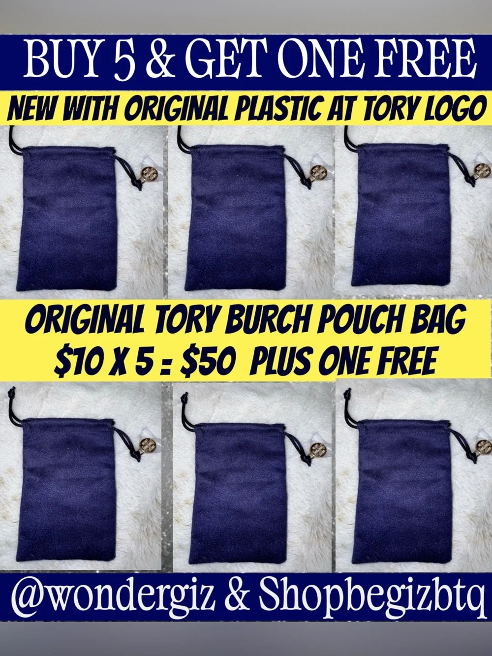 ORIGINAL TORY BURCH POUCH BAG BUY 5 GET ONE FREE $10 X 5 = $50 PLUS ONE FREE